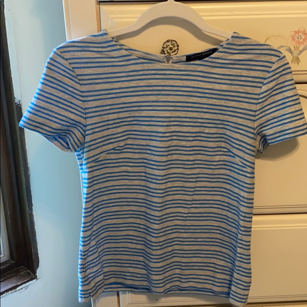 Blue and grey striped top